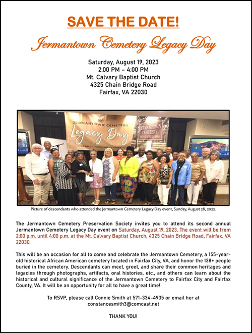 Jermantown Cemetery Legacy Day Flyer 2023